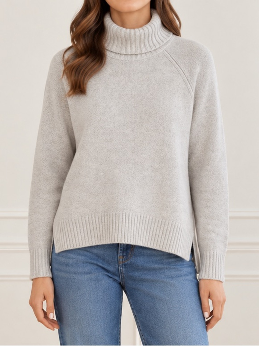 NWT Baltic Born Turtleneck Sweater XL Gray Raglan High Low Split Hem Chunky Knit
